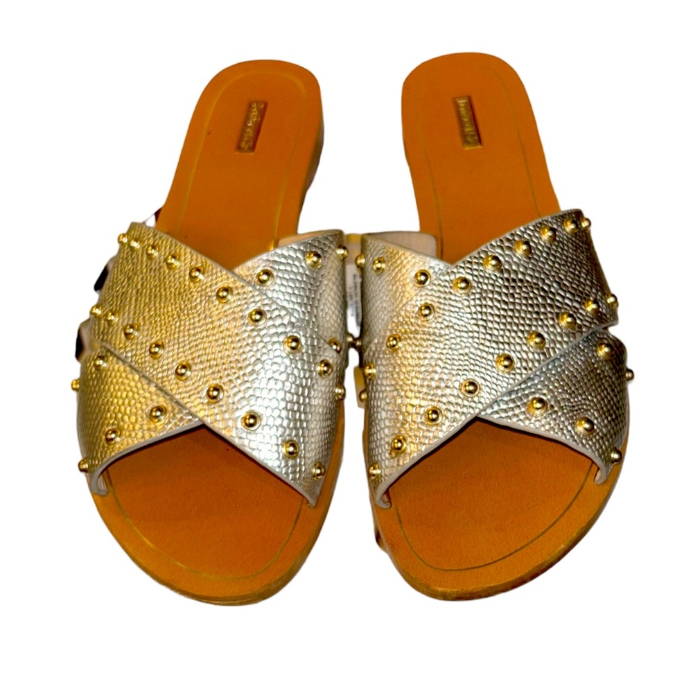 Louise et Cie Silver Studded Bonnie Woven Flat Slide Sandal